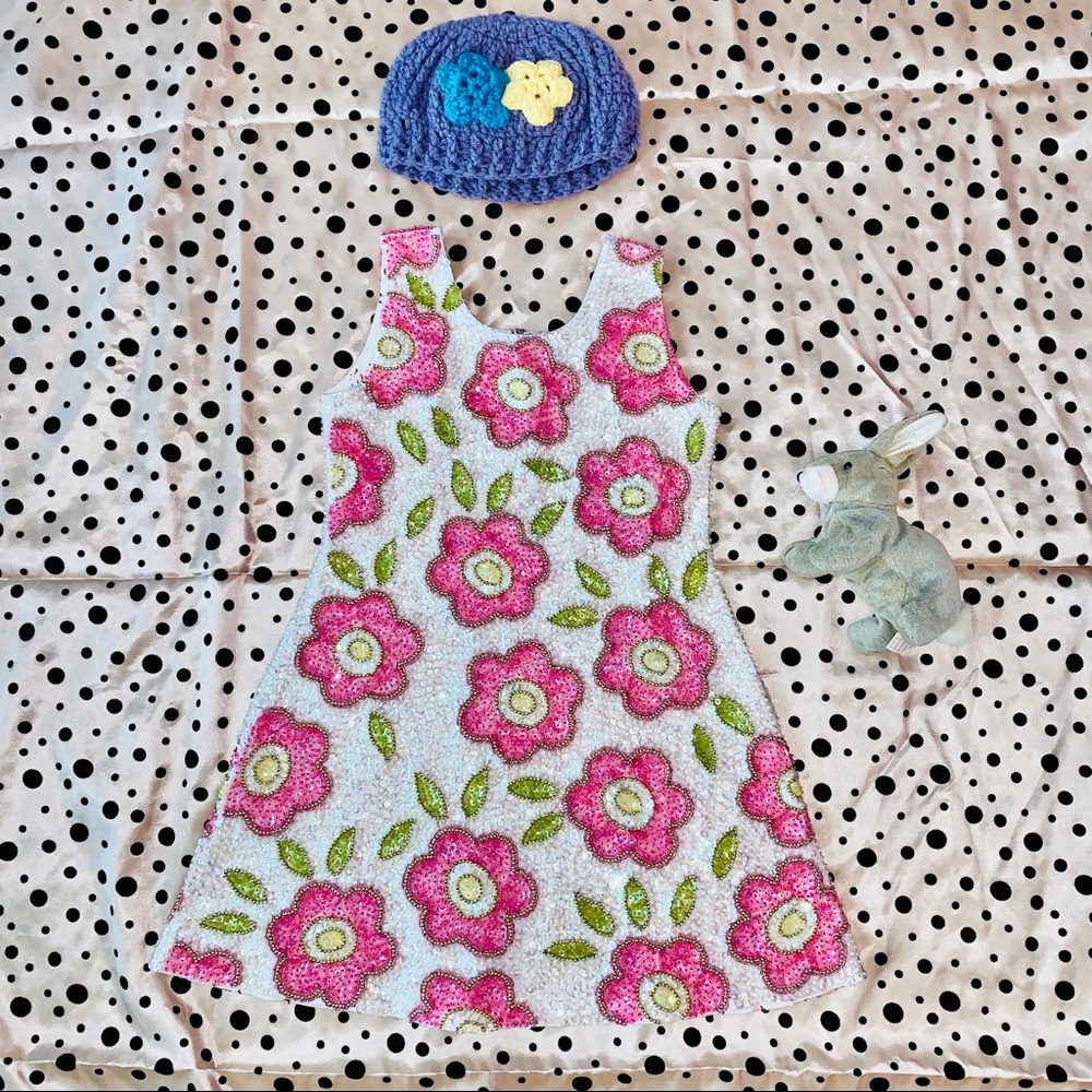Retro Iridescent Flower Power Sequins Shift Dress